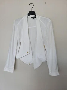 INC 100% Linen Jacket White Motorcyle Biker Zip Moto Summer Boho Large *Flawed* - Picture 1 of 12