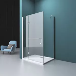 Shower Enclosure Frameless Glass Hinged Door Corner Cubible & Tray 900-1400mm - Picture 1 of 15