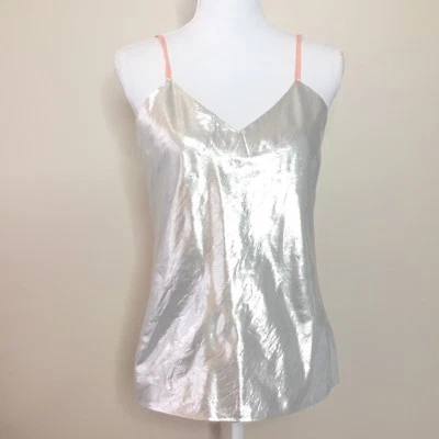 Vintage Women's Sz S / M Metallic Silver Camisole Top Pink Straps Sleeveless - Image 1 of 4