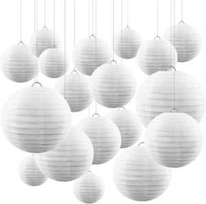 30 Pack White round Paper Lanterns Chinese Decorative Hanging Paper Lanterns ... - Picture 1 of 1