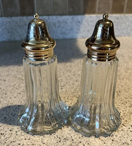 Vintage Silver Plate Salt And Pepper Shakers 6” Made In Japan Glass-Large - Picture 1 of 5