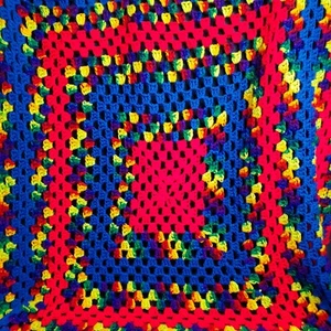Vintage Large Crochet Blanket Afghan Throw Multi Color Rainbow 58" x 62" - Picture 1 of 8