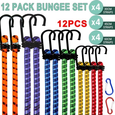 Heavy Duty 12X Elastic Bungee Cords Hooks Multi-Purpose Luggage Straps, Mix Size - Image 1 of 4