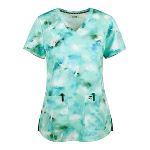 Koi Next Gen Scrub Top Women’s L Green Soaring Cranes Energy Stretch Nursing - Picture 1 of 14