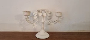 Two Candle Candelabra Home Interior Shabby Chic Design White Floral Cottage Core - Picture 1 of 8