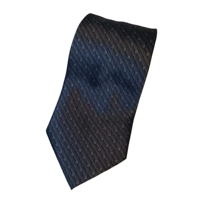 Gianfranco Ruffini 100% Silk Classic Neck Tie 57" Dark Blue Small Square Pattern - Image 1 of 4