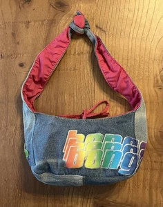 Vintage Y2K Bongo Jeans Schultertasche Handtasche Boho Hippie Regenbogen Blumen Denim Retro - Bild 1 von 13