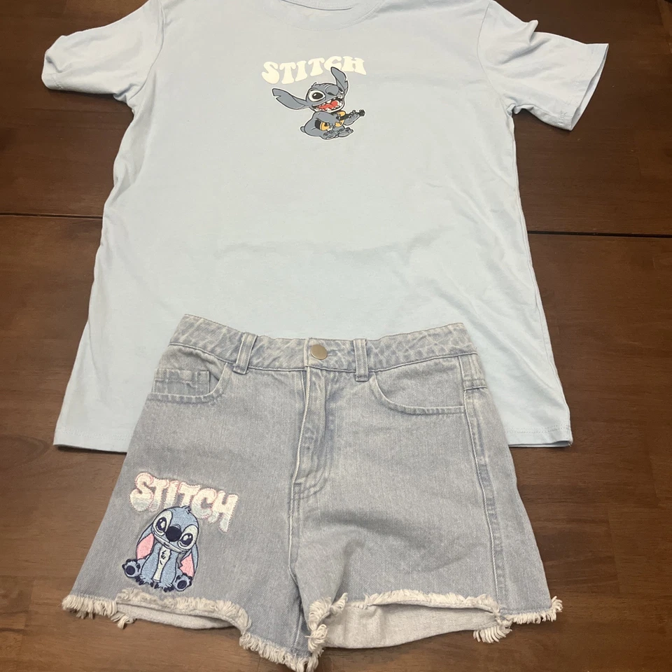 Lilo And Stitch 迪士尼短裤和 T 恤套装青少年女孩 7/8 码 — 第 1/4 张图片