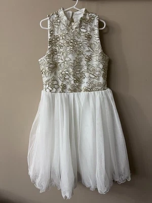 Speechless Girls Sz 12 White/Gold Beaded Dress, fluffy tulle skirt - Image 1 of 4