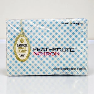 Vintage Cannon Royal Family Featherlite Spannbettlaken blau Hacke Daunen neu NOS 70er - Bild 1 von 11