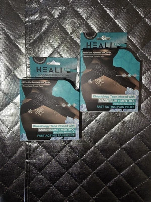 Cinta de kinesiología precortada Heali magnesio mentol infundido 20 tiras negra lote de 2 Foto 1 de 4