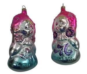 Vintage Mercury Style Glass Russian Doll Christmas Ornaments GUC A Pair - Picture 1 of 14