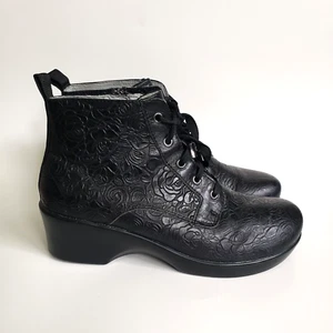 Alegria Eliza Black Bloom Leather Wedge Boots EU 41 US 9.5/10 Dark Fairycore - Picture 1 of 8