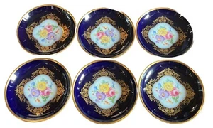 6 qty Hutschenreuther Germany Kobalt Echt Porcelain Small Dish Floral - Picture 1 of 7