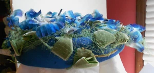 Vintage Ladies Floral Hat Vivid Blue With Netting - Picture 1 of 5