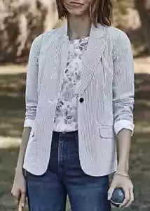 J.Jill Blazer Damen Größe M Seersucker Streifen Einknopf Baumwolljacke - Bild 1 von 13