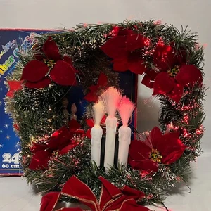 Vtg Fiber Optic Christmas Wreath Electric Color Changing Lights Poinsettia 23” - Picture 1 of 9