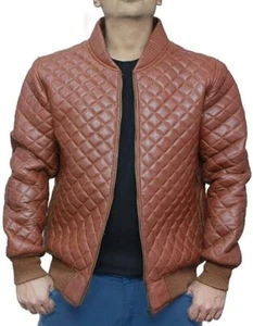 Mens Jacket Lambskin Leather Limited edition Brown Bomber Quilted Jacket - Picture 1 of 3