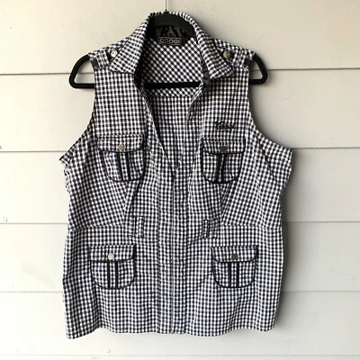 RARA Camisa Coogi Para Mujer XL Auténtica Sin Mangas A Cuadros Negra Blanca Bordada Foto 1 de 4
