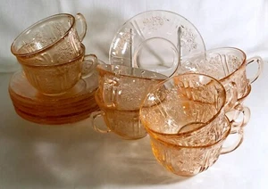 8 Federal Pink Sharon Cups And Saucers - Picture 1 of 1