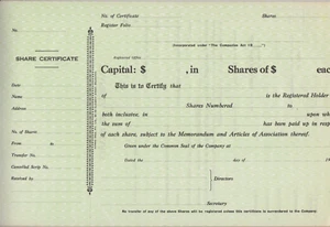 Share Certificate No 230 generic book of 16 by Norman Brothers Melbourne - Picture 1 of 3