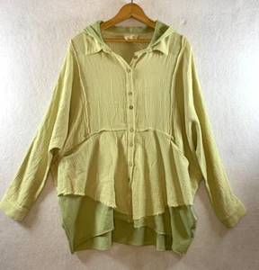 Oli Hali Hoodie Shacket Jacket S Sage Oversized Gauze Raw Hem Eclectic Boho Chic - Picture 1 of 15