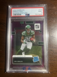 2022 Breece Hall Donruss Rc Season Stat Line Purple /20 Psa 9 Pop 1!!