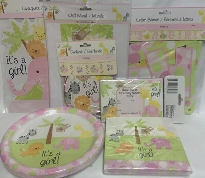 Baby Girl Decor Party Pk (7) Plates Napkins Swirls Invites Centerpiece Mural + - Image 1 of 4