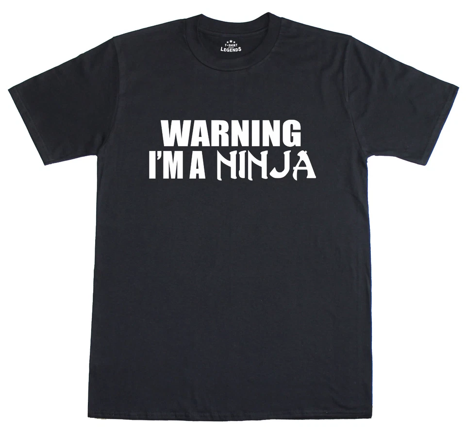 Camiseta masculina de algodão Warning I'm A Ninja artes marciais engraçada ajuste regular  - Imagem 1 de 1