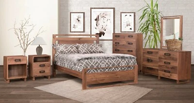 Juego de dormitorio Amish de 5 piezas Mid-Century moderno de madera maciza de nogal Queen King Foto 1 de 4