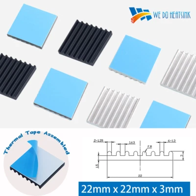 10/20pcs 22x22x3mm Cooling Aluminum Heatsink Thermal Tape Assemble CPU IC LED - Image 1 of 4