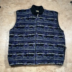 Vintage 90s Duffel Outdoor Star Pattern Sherpa Vest Colorful - Picture 1 of 4
