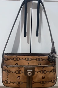ETIENNE AIGNER SHOULDER BAG PURSE WOMENS BROWN CANVAS STRAP 25IN 7.75x12x3.75 - Picture 1 of 13