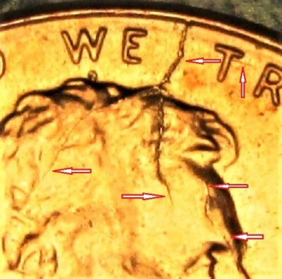 2014 P Lincoln Shield Penny Large Die Break Obverse Reverse  - Image 1 of 4