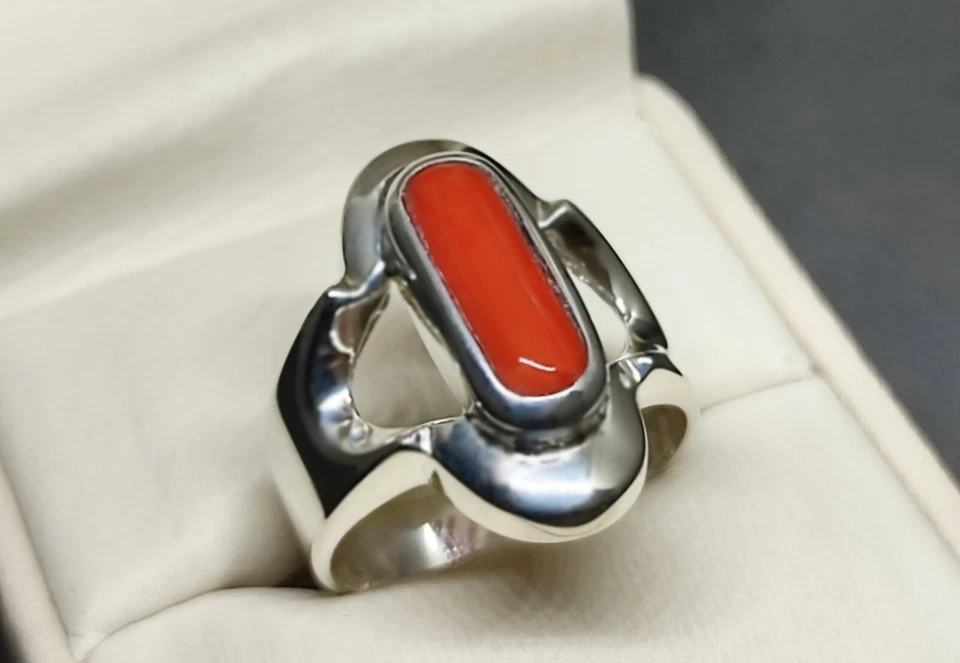 Anillo Marjan Rojo Profundo Natural para Mujer Plata de Ley 925 Hecho a Mano Anillo Marjan Rojo Foto 1 de 1