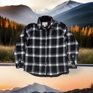 Orvis Jacket Womens Med. Black Plaid Fleece Lined Flannel Shirt Shacket Camping - Picture 1 of 7
