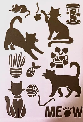 Plantilla de gatos y ratones reutilizable duradera hoja de plantilla para pintura y manualidades 10”x7” Foto 1 de 4