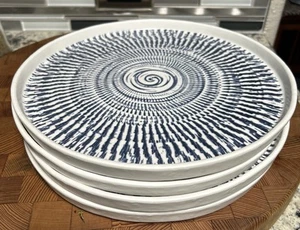 Merritt Melamine 10.75” Dinner Plates Tribal Blue Set Of 4 - Picture 1 of 6