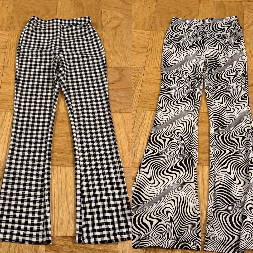 2 x Pairs of Flared Leggings Checker Gingham + Psychedelic Hippie Style - Image 1 of 4