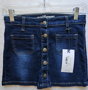 NWT Wallflower GIRLS SZ. 7 Stretch Denim Skirt Button Front Dark Wash Blue - Picture 1 of 5