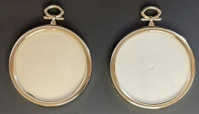 Vintage Set of 2 Round Frames Gold Tone Cross Stitch Needle Craft Pictures - Image 1 of 4