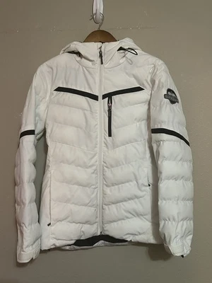 Abrigo chaqueta con capucha acolchada acolchada SPYDER blanco enérgico para mujer talla pequeña” Foto 1 de 4