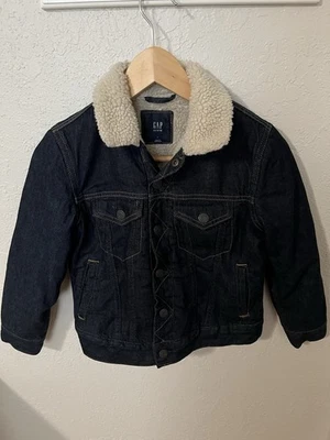 GAP Kids Denim Jacket Girls Faux Fur Lining  Trucker Jacket Small Blue Snap Up - Image 1 of 2
