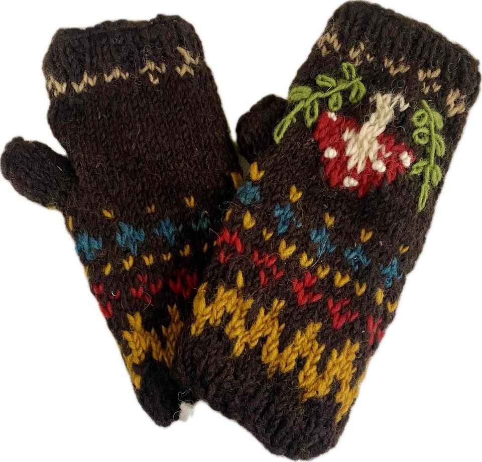 Guantes calentadores de manos Mushroom hechos a mano de lana hippy polar sin dedos 4782 Foto 1 de 4