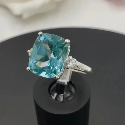Anillo de diamantes espinela verde azul natural corte cojín de 6,5 quilates oro blanco de 18 quilates talla 6 7 Foto 1 de 4