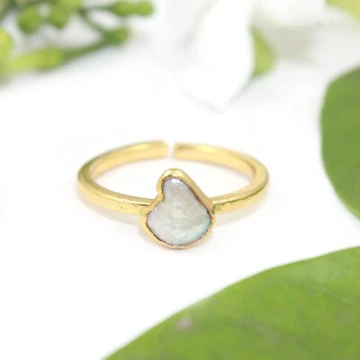 A+ Natural Biwa Pearl Mother of Pearl Gold Electroplated Boho Rings Gift For Her - Image 1 of 2
