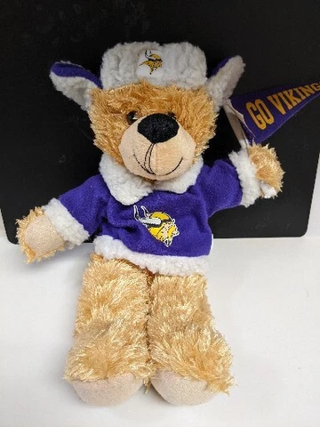 Good Stuff New With Tag Vintage Vikings Plush  TEDDY BEAR w/ PENNANT Cover