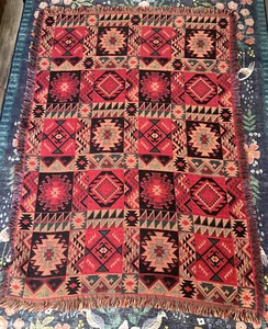 Vintage Goodwin Weavers Southwest Wohndecke 65x46 Baumwolle Fransen Hergestellt in den USA - Bild 1 von 6