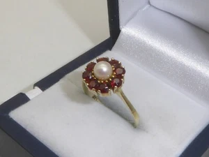 333 Gold Ring 8K Gelbgold Perle Granat Verlobungsring RG 53 - 16,8 mm 8186 - Bild 1 von 7