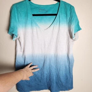 Eddie Bauer Womens Top Shirt Tall Lg Tshirt Ombre Stripes Beachy Colorful - Picture 1 of 8